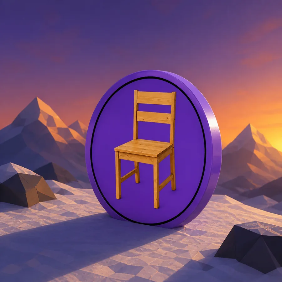 The chair coin on a snowy summit at sunset