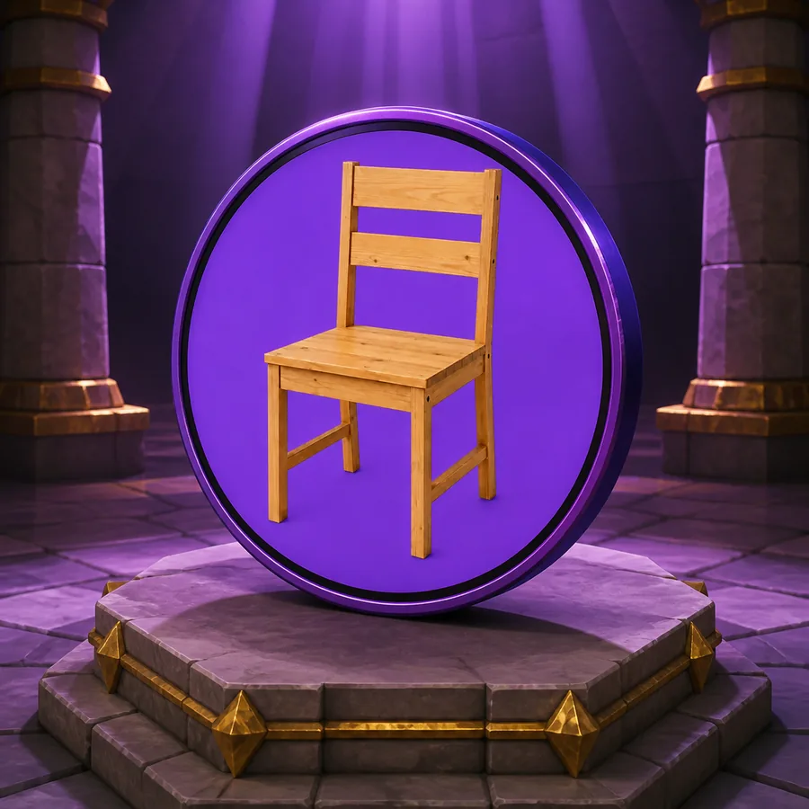 The chair coin on a stone pedestal in a temple hall